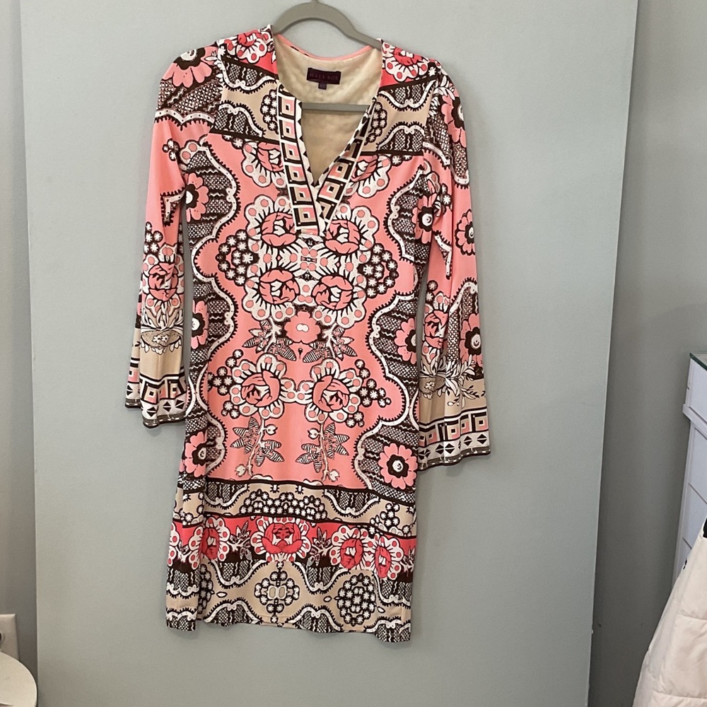 Hale Bob Pink and Cream Long Sleeve Dress - Picture 2 of 4